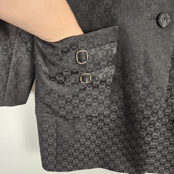 EUC Le Suit Black Embossed Longline Blazer Dress Jacket Coat Career (16) #0364 - Picture 3 of 9